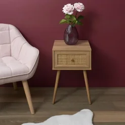 Nachtkastjes|Nachtkastjes-MISOU Nachtkastje Met Lade Rotan Webbing Hout