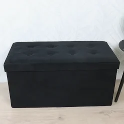 MISOU Opbergbox met Bank Velvet Zwart Opbergbank Poef met Opbergruimte