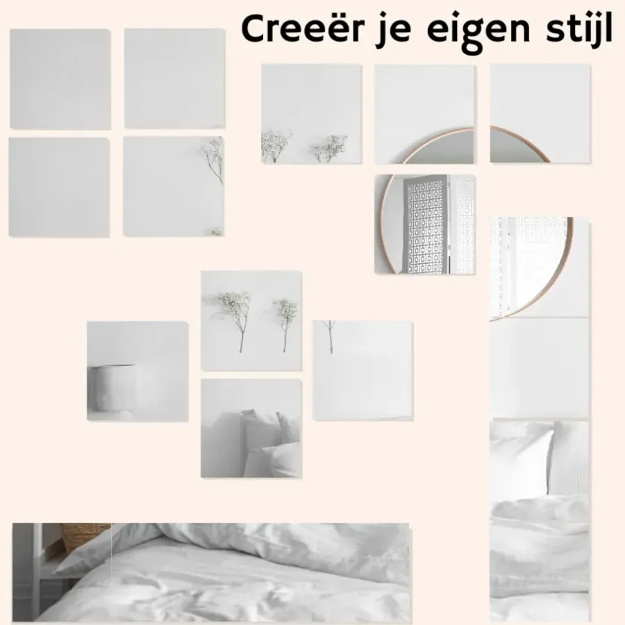 Spiegels-MISOU Plakspiegel Zelfklevende Spiegel Vierkant Set van 4 40x40cm