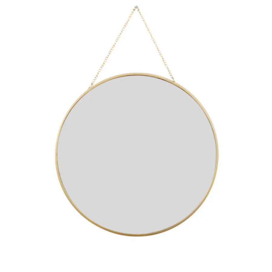 MISOU Spiegel Rond met Ophangketting Wandspiegel Goud Diameter 29 cm Glas