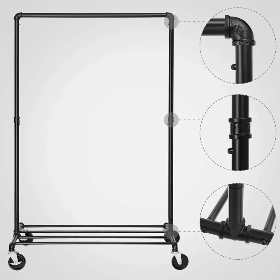 ACAZA Mobiel kledingrek - 1 rail - zwart
