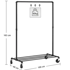 ACAZA Mobiel kledingrek - 1 rail - zwart