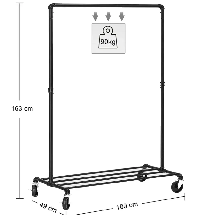 ACAZA Mobiel kledingrek - 1 rail - zwart