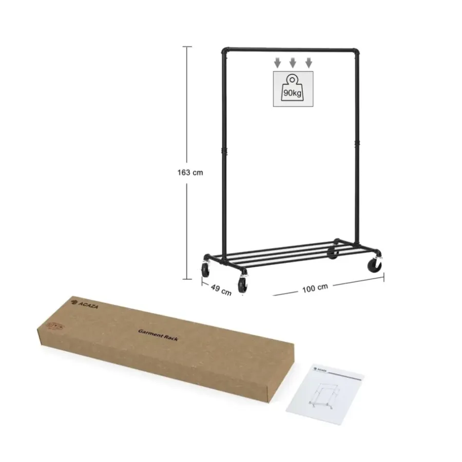 ACAZA Mobiel kledingrek - 1 rail - zwart