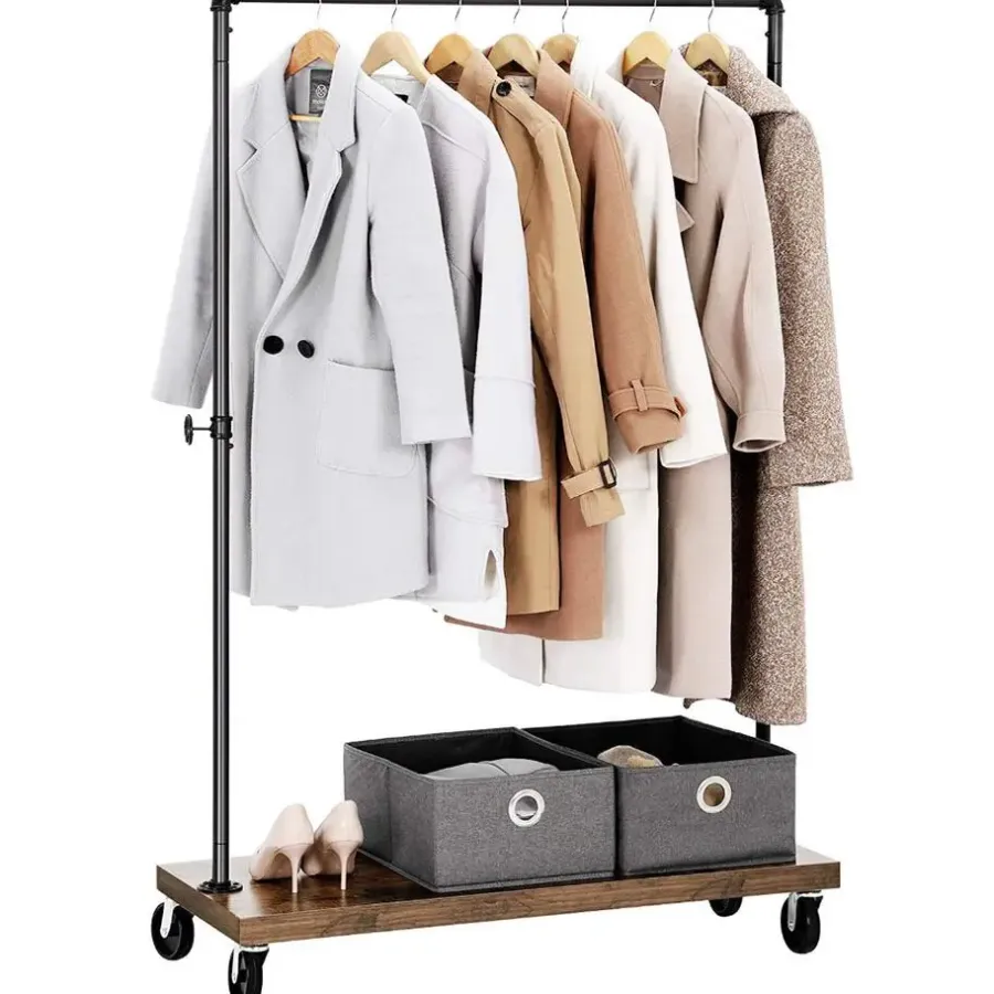 Merkloos Mobiel kledingrek - rustiek heavy-duty - 1 rail - industrieel design - bruin
