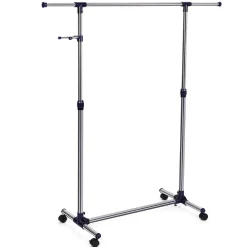Kledingopbergers|Kledingrekken-ACAZA Mobiel kledingrek - verstelbaar - 1 rail en 2 haken - 87x165x44 cm - zilvergrijs