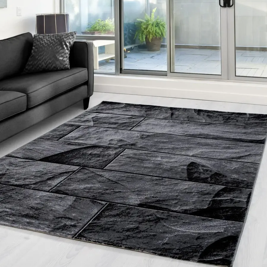 Laagpolige Vloerkleden-Muratap Modern Design Vloerkleed Parma - Zwart/Grijs - Laagpolig 120x170 cm