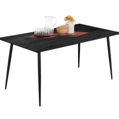 Rechthoekige Eettafels-Loft24 Monza - Eettafel 160x90 cm 6 zitplaatsen zwart hout look