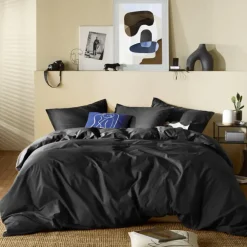 Moodit Dekbedovertrek Basil Black - Tweepersoons - 200 x 220 cm - Katoen