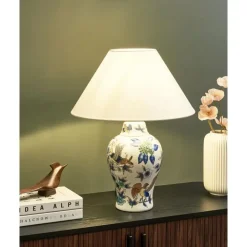 Tafellampen-Leen Bakker MORACA - Tafellamp - Wit/Blauw - Porselein/Linnen