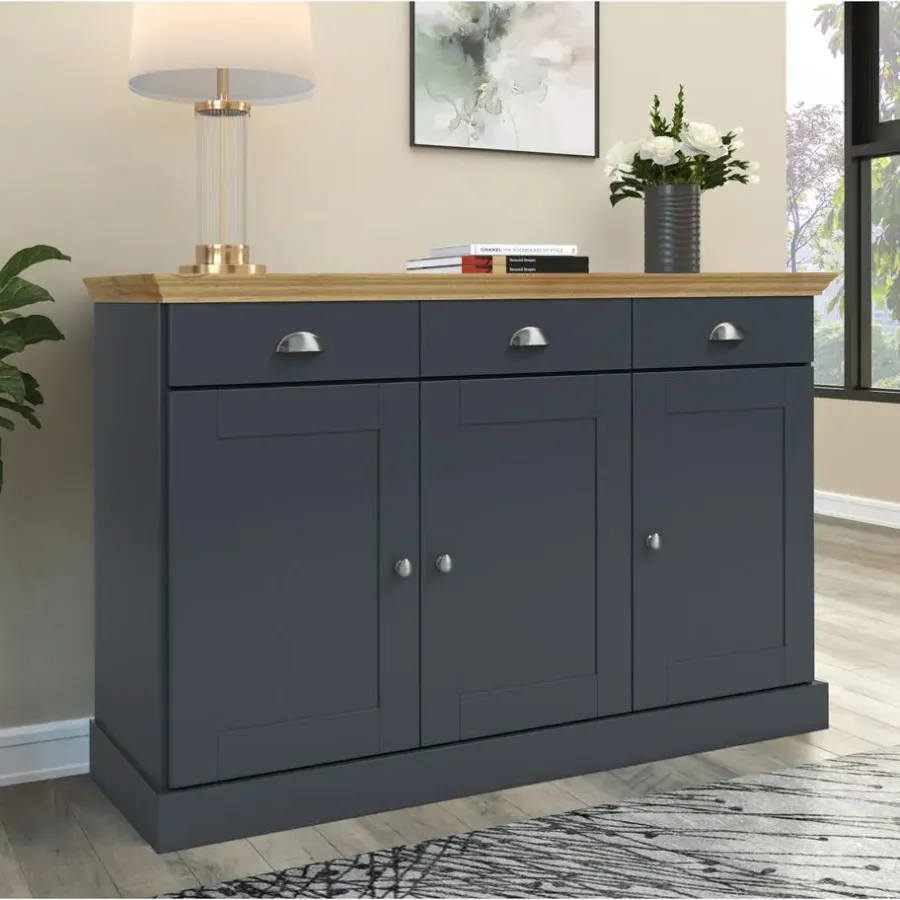 Dressoirs-Loft24 Motala - Dressoir met 3 deuren en 3 laden grijs