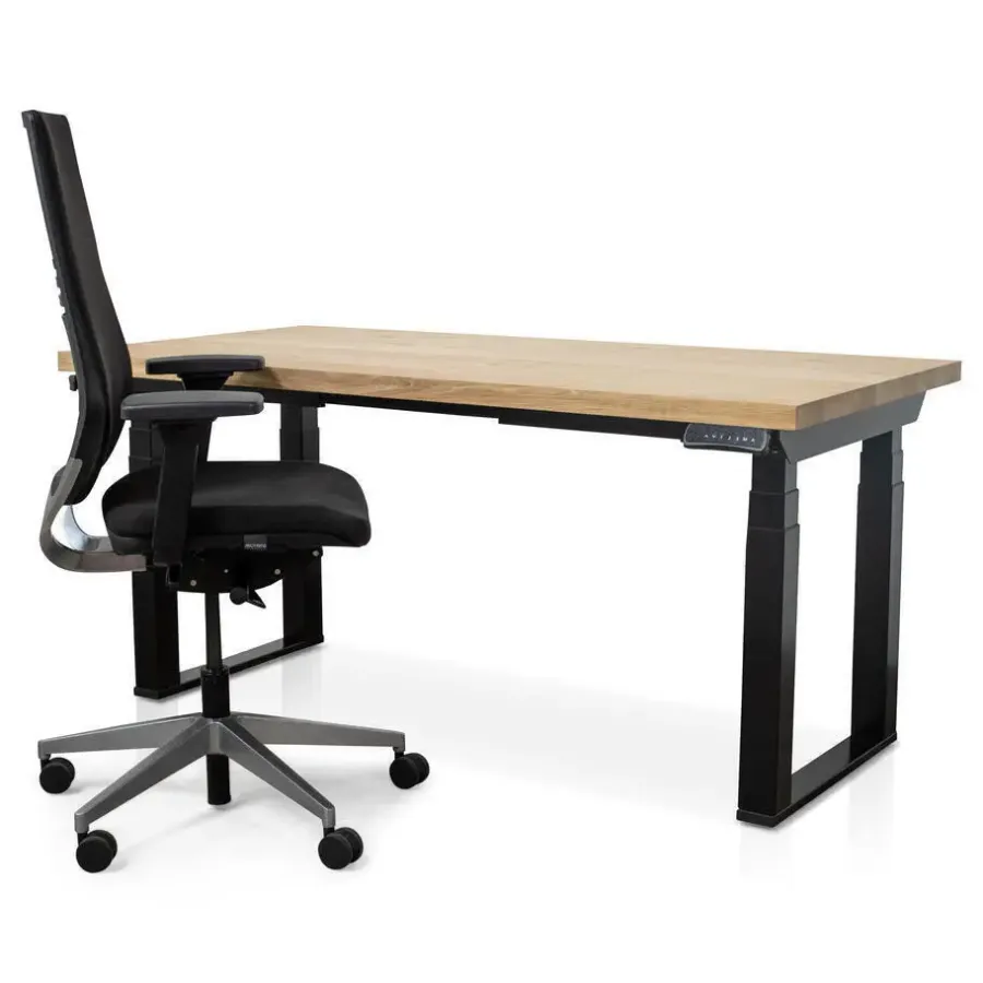 Zit-Sta-Bureaus-Lineaflex MRC MRC PRO Solid zit-sta bureau massief eiken blad 140x80 zwart NEN-EN527