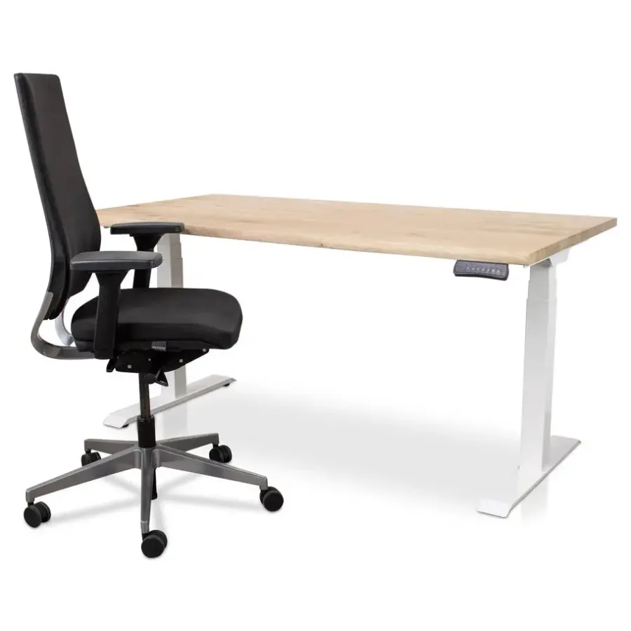 Zit-Sta-Bureaus-Lineaflex MRC MRC Zit-sta bureau massief boomstam blad 140x80 wit frame NEN-EN 527