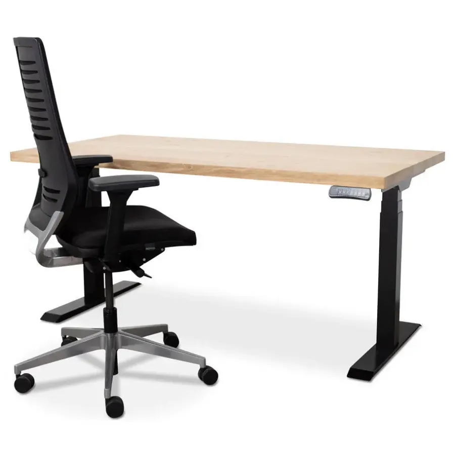 Zit-Sta-Bureaus-Lineaflex MRC MRC Zit-sta bureau massief eiken blad 120x80 zwart frame NEN-EN 527