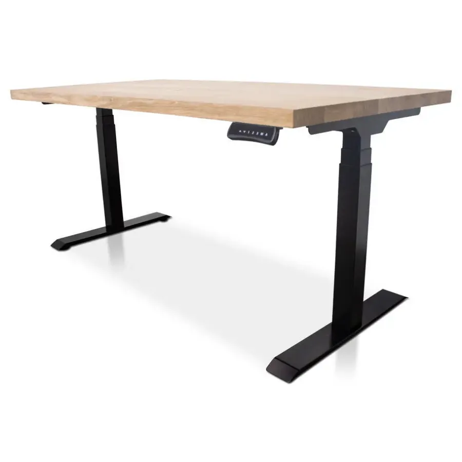 Zit-Sta-Bureaus-Lineaflex MRC MRC Zit-sta bureau massief eiken blad 160x80 zwart frame NEN-EN 527