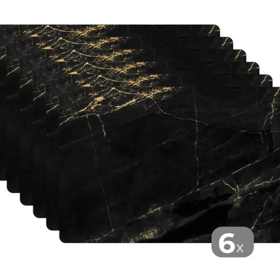 MuchoWow Placemat (6stuks) 45x30cm Marmer look Luxe Zwart Goud