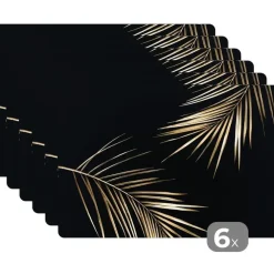 Placemats-MuchoWow Placemat (6stuks) 45x30cm Bladeren Planten Goud Zwart