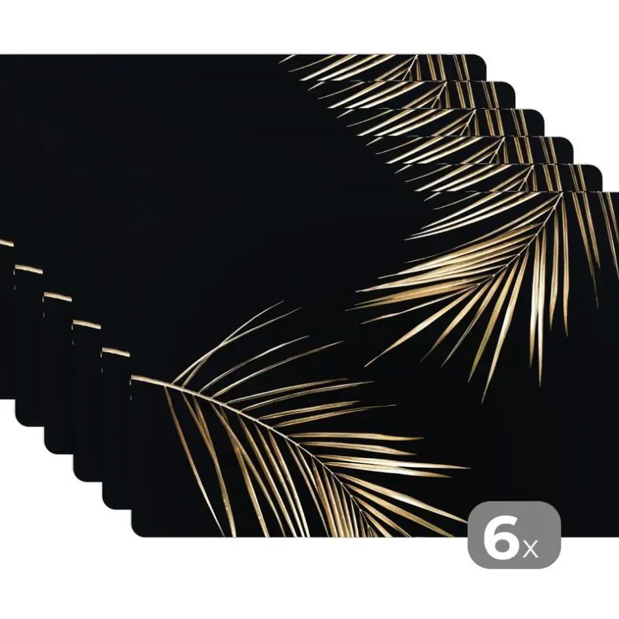 Placemats-MuchoWow Placemat (6stuks) 45x30cm Bladeren Planten Goud Zwart
