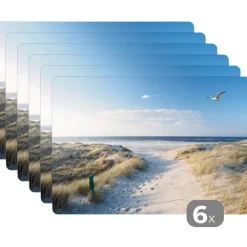 Placemats-MuchoWow Placemat (6stuks) 45x30cm Duin Meeuw Strand Zee Zon
