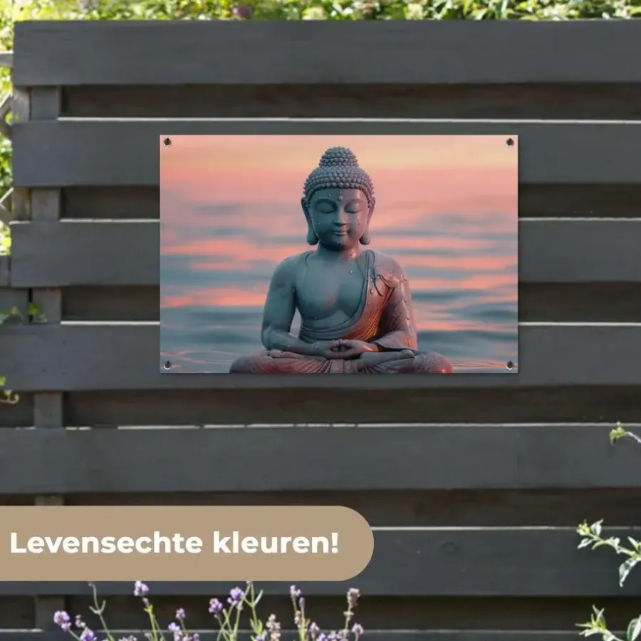 Tuindecoratie-MuchoWow Tuinposter 90x60cm Boeddha Beeld Buddha Water