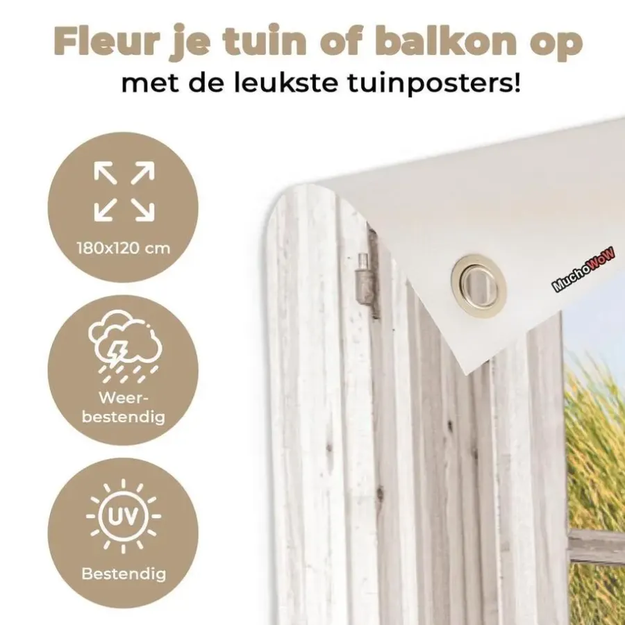 MuchoWow Tuinposter 180x120cm Doorkijk Strand Zee Duinen Zand