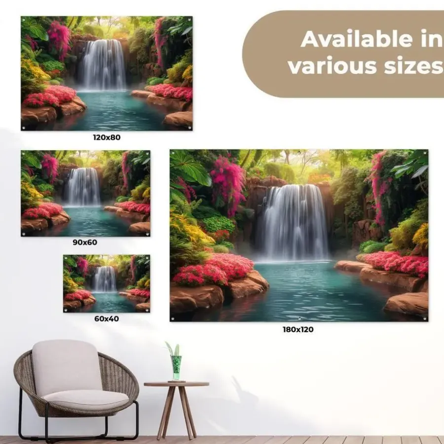 Tuindecoratie-MuchoWow Tuinposter 90x60cm Waterval Natuur Planten Jungle