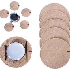 Placemats-Leen Bakker MUNTRIES - Set van 12 placemats en onderzetters - Natuurlijk - Jute