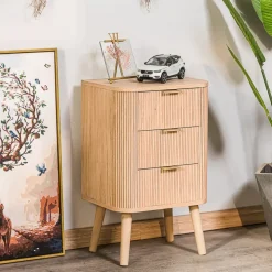 Nachtkastjes|Nachtkastjes-Nordlys Nachtkastje met 3 laden van natuurlijk hout