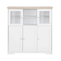 Buffetkasten-Loft24 Nanna - Kast met 2 glazen deuren en 3 deuren in wit / eiken effect