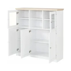 Buffetkasten-Loft24 Nanna - Kast met 2 glazen deuren en 3 deuren in wit / eiken effect