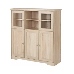 Buffetkasten-Loft24 Nanna - Kast met 2 glazen deuren en 3 deuren in eiken effect
