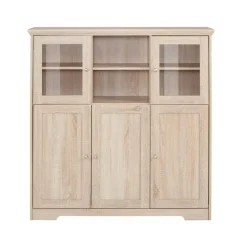 Buffetkasten-Loft24 Nanna - Kast met 2 glazen deuren en 3 deuren in eiken effect