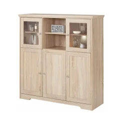 Buffetkasten-Loft24 Nanna - Kast met 2 glazen deuren en 3 deuren in eiken effect