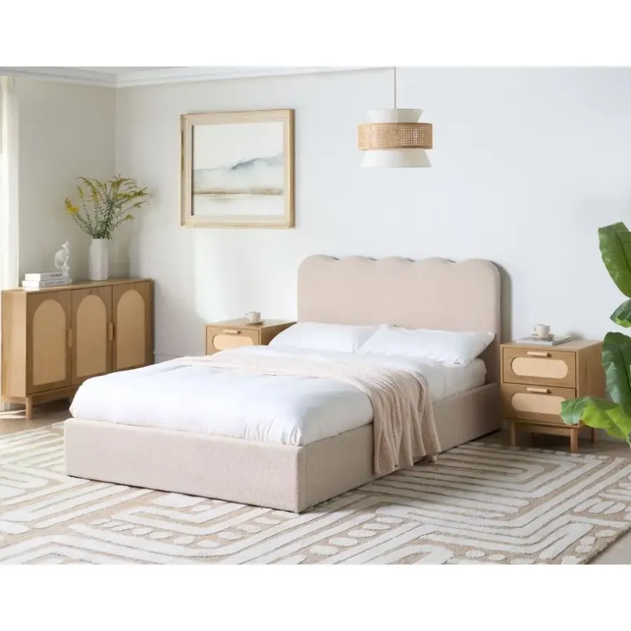 Twijfelaars-Leen Bakker NANTERRE - Bed met opbergruimte - Beige - 140 x 200 cm - Bouclé