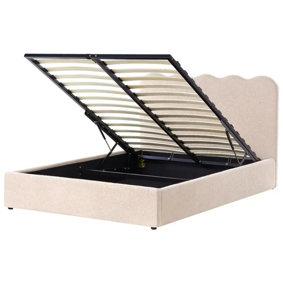 Twijfelaars-Leen Bakker NANTERRE - Bed met opbergruimte - Beige - 140 x 200 cm - Bouclé