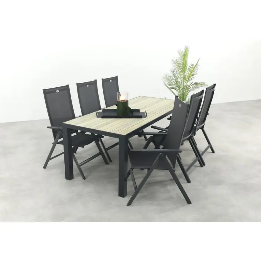 Tuinsets-Hartman Napoli/Nola verstelbare tuinset 210x90 cm. - Antraciet/Houtlook