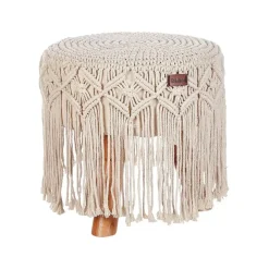 Beliani NAWABAD - Poef - Beige - 40 x 40 x 50 cm - Katoen