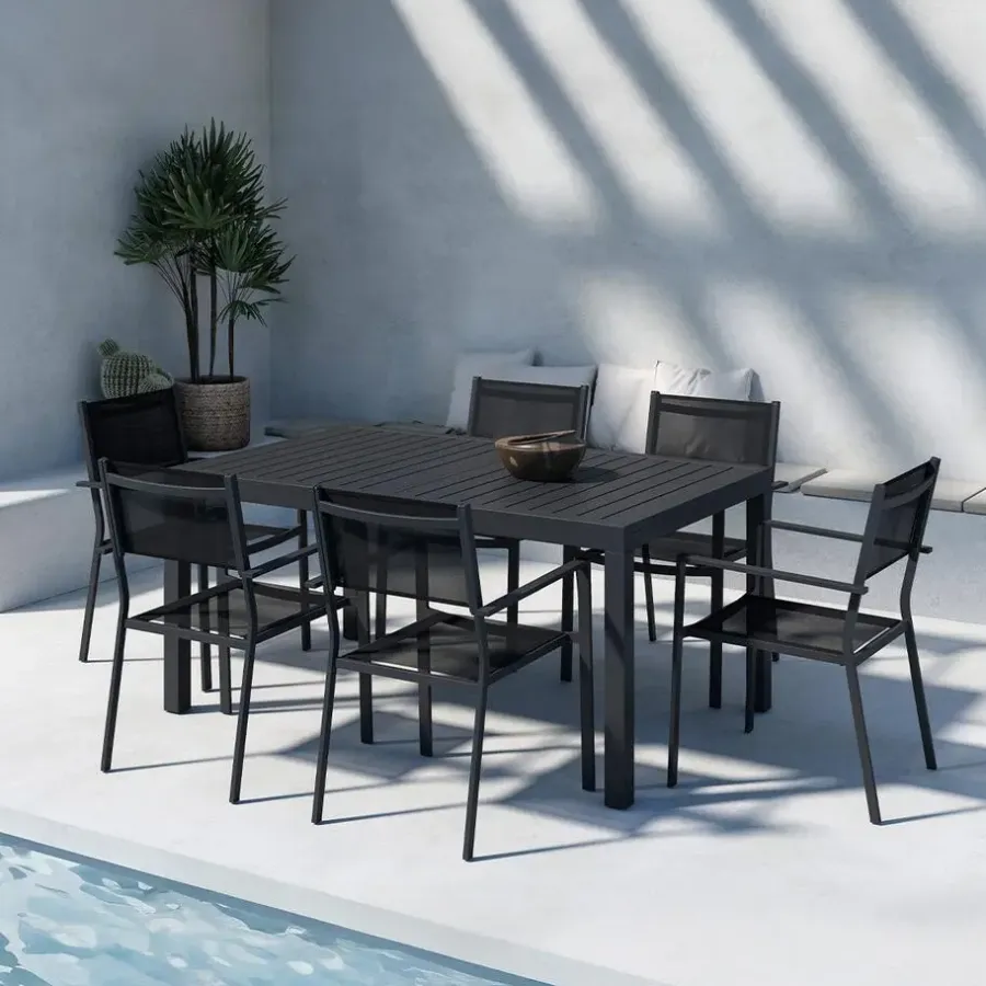Tuintafels-Leen Bakker Nest outdoor Grace Uitschuifbare Tuintafel Zwart - 160 tot 240 x 100 cm