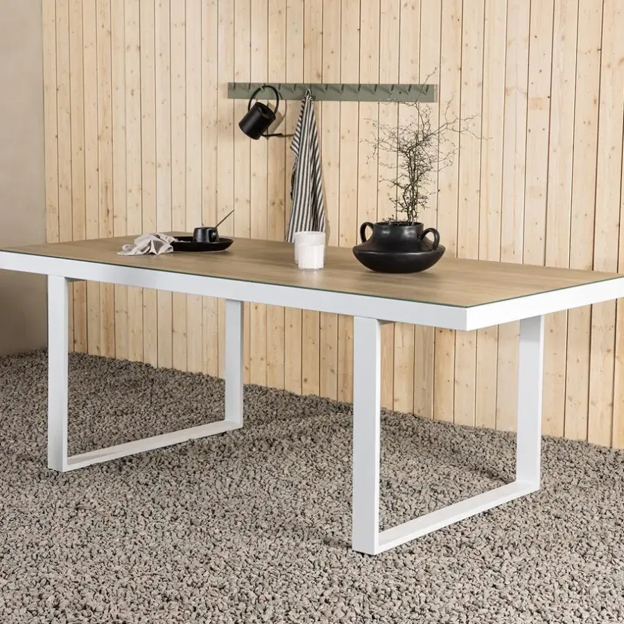 Tuintafels-Leen Bakker Nest outdoor Mathijs Tuintafel Aluminium Wit - met Glazen Tafelblad