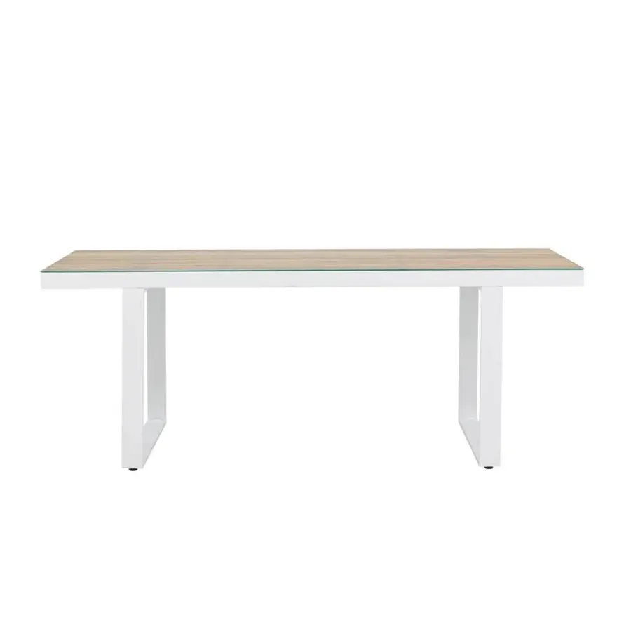 Tuintafels-Leen Bakker Nest outdoor Mathijs Tuintafel Aluminium Wit - met Glazen Tafelblad