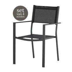 Tuinstoelen-Leen Bakker Nest outdoor Narda aluminium tuinstoel zwart - met armleuningen - set van 4