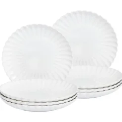 Serviessets-Leen Bakker NETTLE - Dinerborden set van 8 - Wit - Steengoed