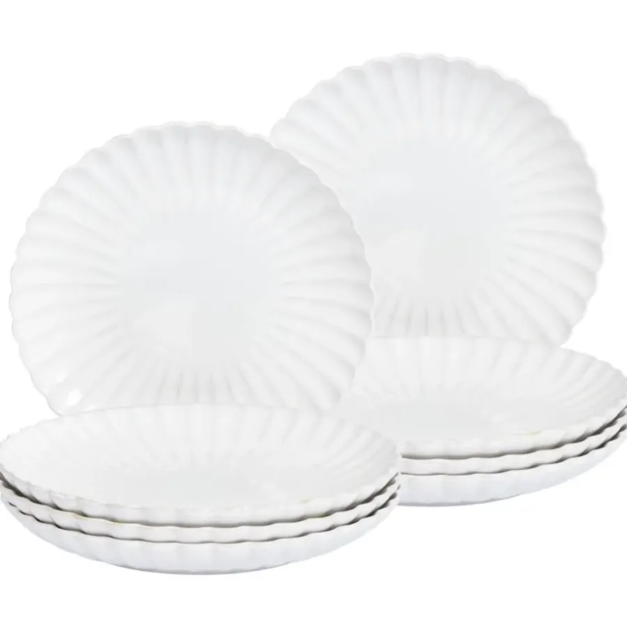 Serviessets-Leen Bakker NETTLE - Dinerborden set van 8 - Wit - Steengoed