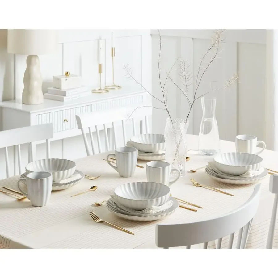 Serviessets-Leen Bakker NETTLE - Dinerborden set van 8 - Wit - Steengoed