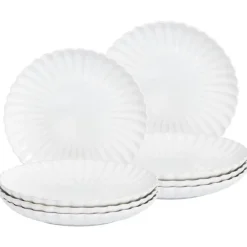 Serviessets-Leen Bakker NETTLE - Dinerborden set van 8 - Wit - Steengoed