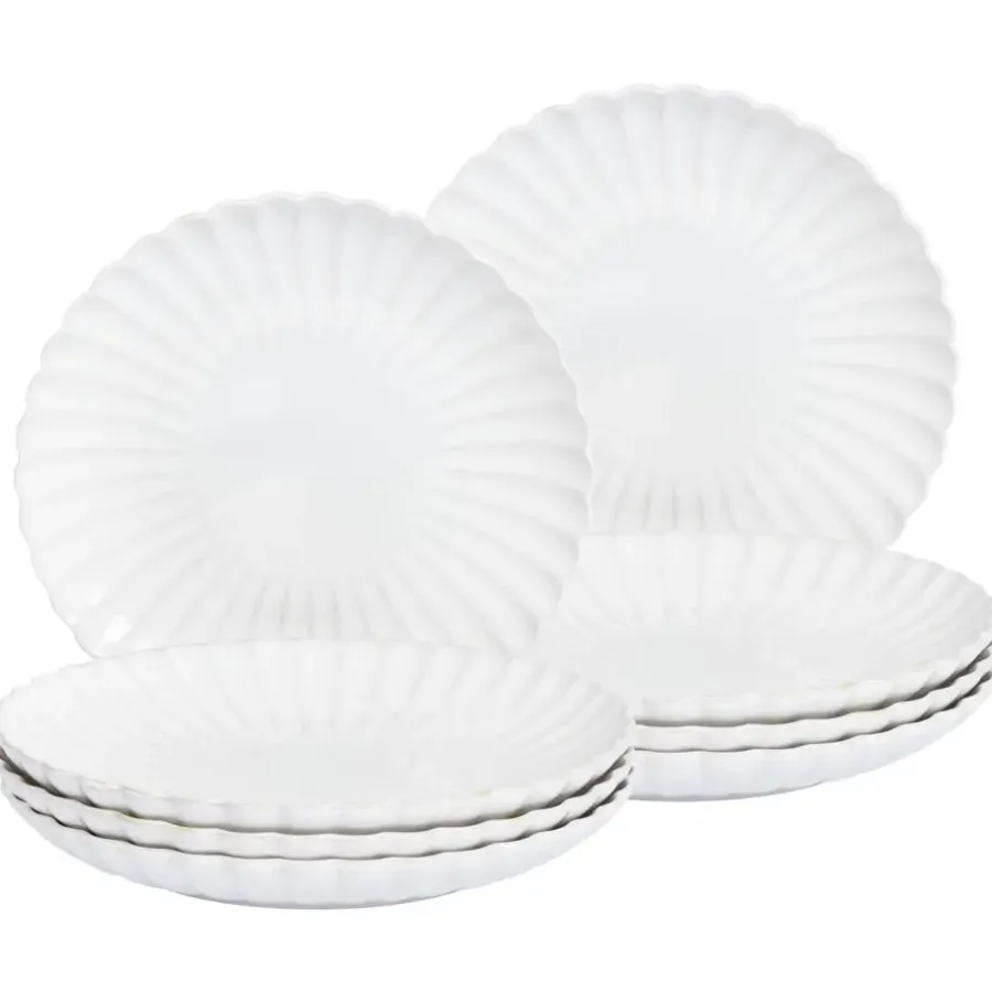 Serviessets-Leen Bakker NETTLE - Dinerborden set van 8 - Wit - Steengoed