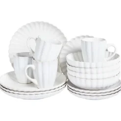 Leen Bakker NETTLE - Servies set van 16 - Gebroken wit - Steengoed