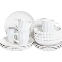 Leen Bakker NETTLE - Servies set van 16 - Gebroken wit - Steengoed