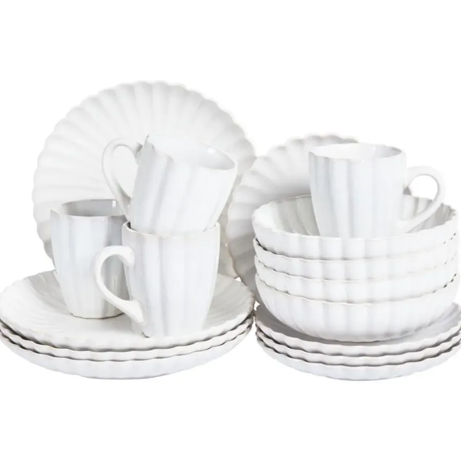 Leen Bakker NETTLE - Servies set van 16 - Gebroken wit - Steengoed