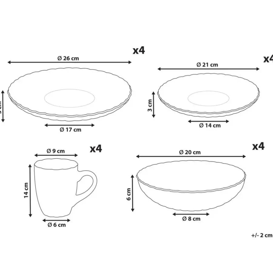 Leen Bakker NETTLE - Servies set van 16 - Gebroken wit - Steengoed